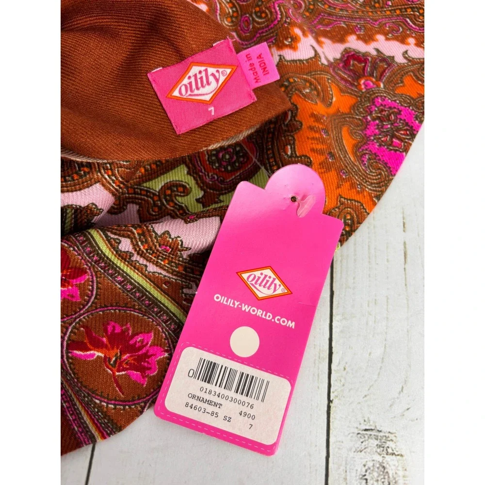 Oilily Paisley Scarf Wrap Brown Pink Orange‎ Gold Embroidery Womens 2029